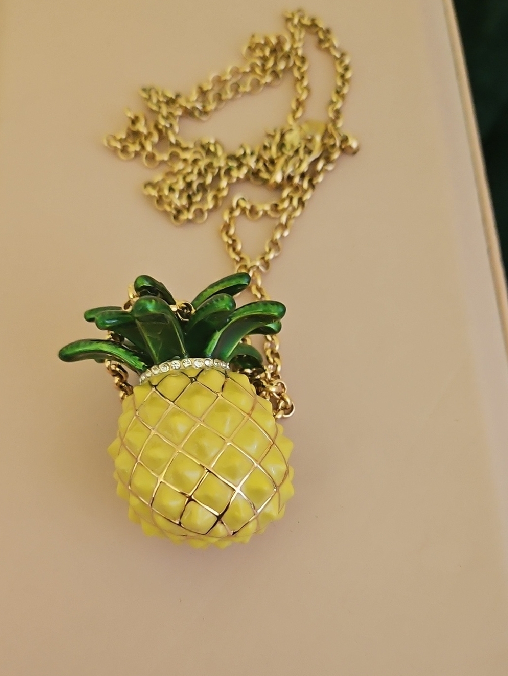 Gold Chain Pineapple Pendant Necklace - Yellow & Green Vintage